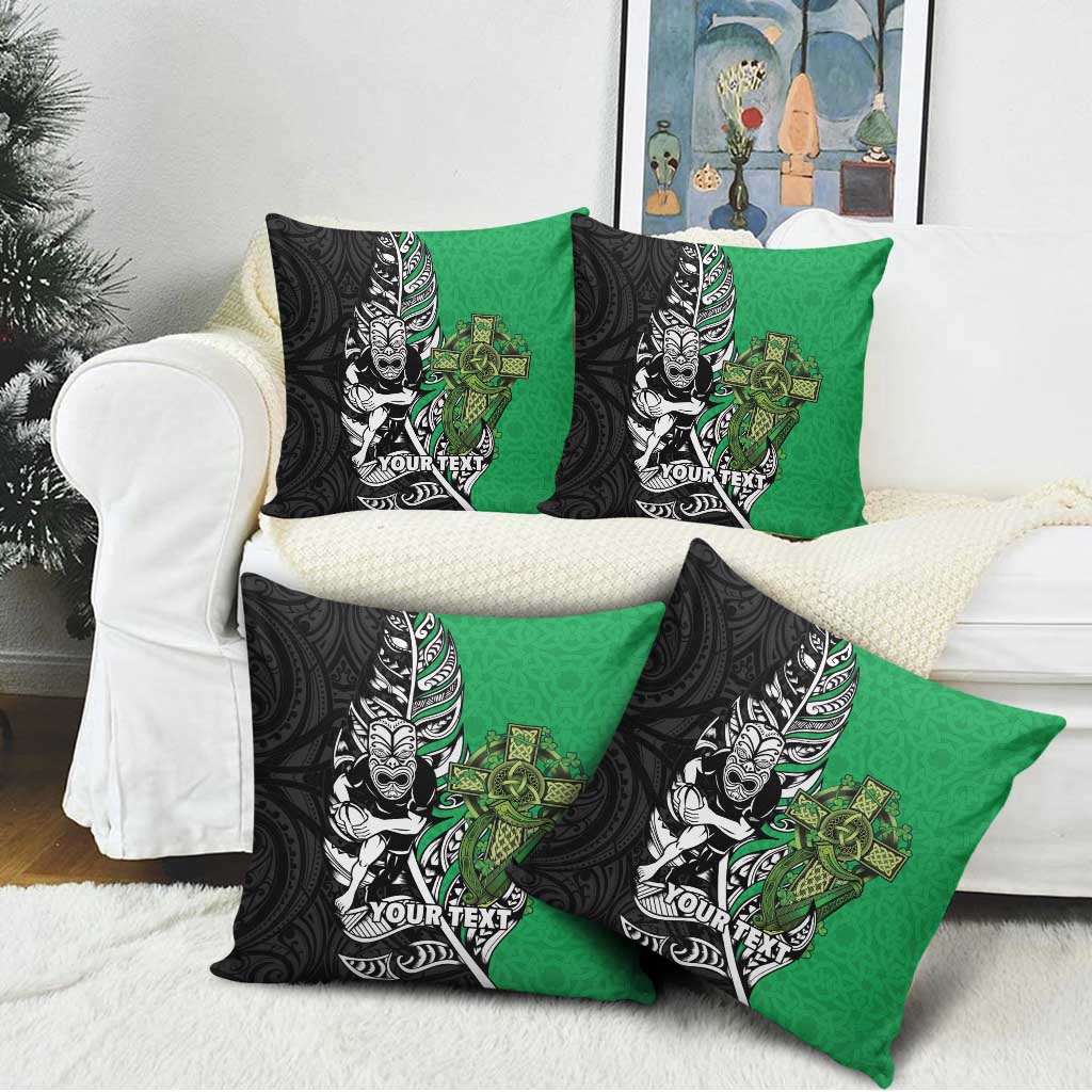 New Zealand and Ireland Rugby Custom Pillow Cover Maori Tiki Fern Irish Celtic Cross LT14 - Polynesian Pride