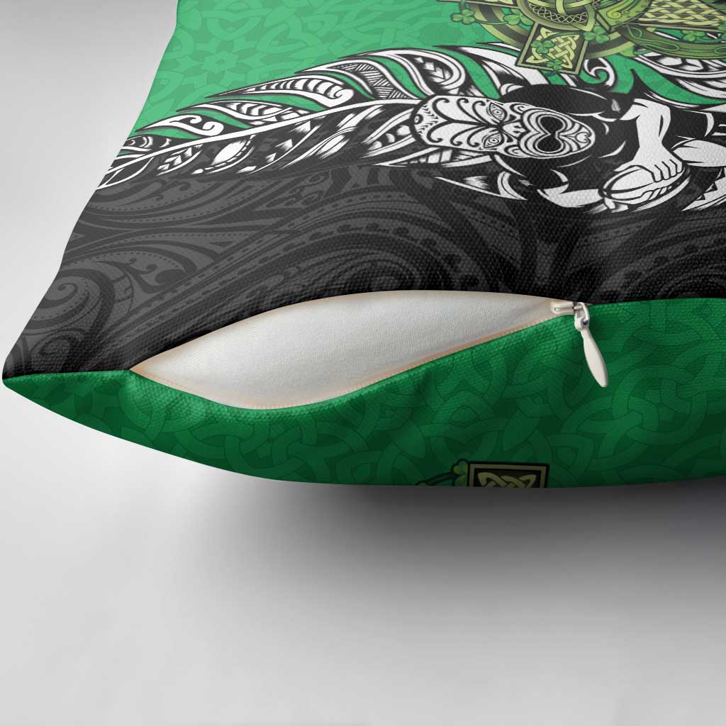 New Zealand and Ireland Rugby Custom Pillow Cover Maori Tiki Fern Irish Celtic Cross LT14 - Polynesian Pride