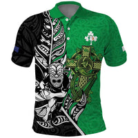 New Zealand and Ireland Rugby Custom Polo Shirt Maori Tiki Fern Irish Celtic Cross LT14 Green - Polynesian Pride