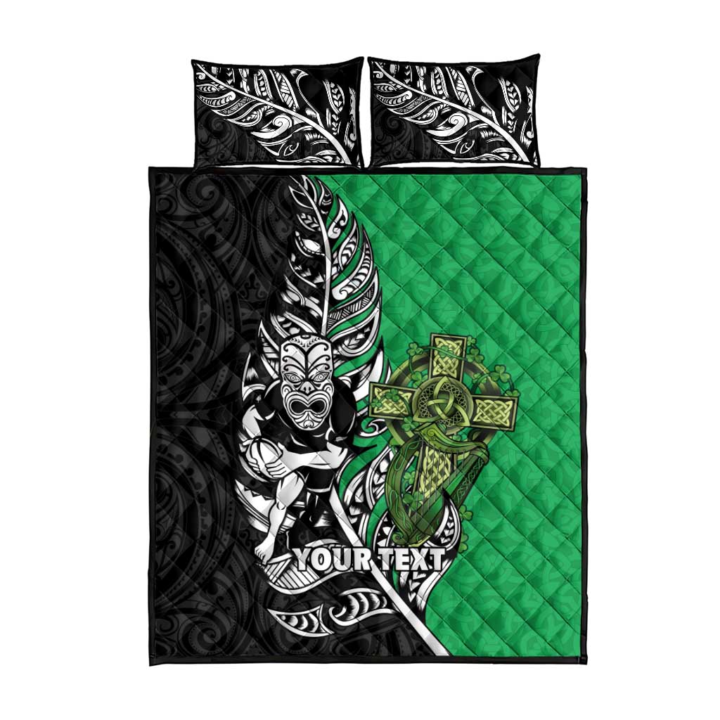 New Zealand and Ireland Rugby Custom Quilt Bed Set Maori Tiki Fern Irish Celtic Cross LT14 - Polynesian Pride