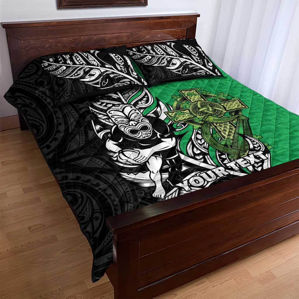 New Zealand and Ireland Rugby Custom Quilt Bed Set Maori Tiki Fern Irish Celtic Cross LT14 - Polynesian Pride