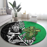 New Zealand and Ireland Rugby Custom Round Carpet Maori Tiki Fern Irish Celtic Cross LT14 - Polynesian Pride