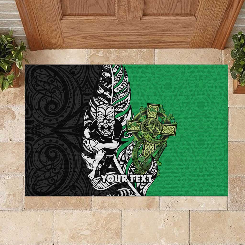 New Zealand and Ireland Rugby Custom Rubber Doormat Maori Tiki Fern Irish Celtic Cross - Polynesian Pride