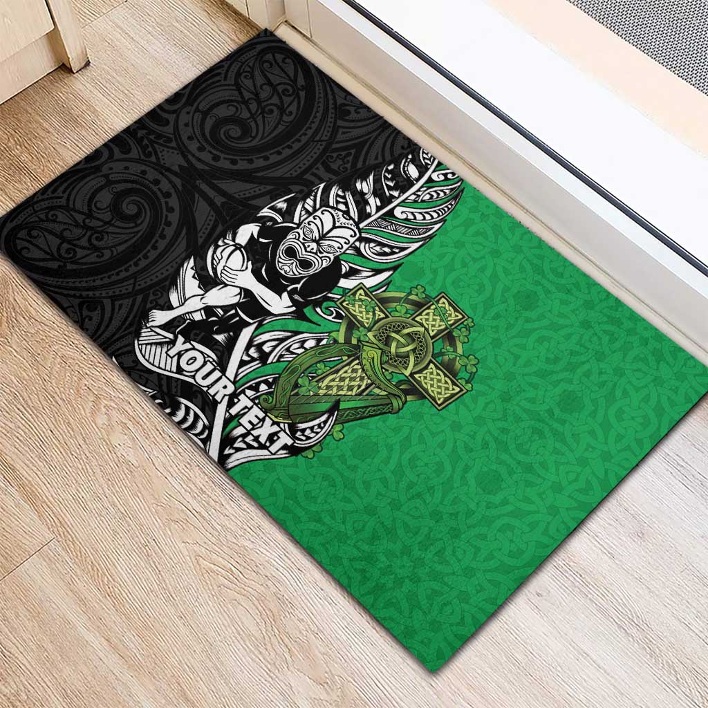 New Zealand and Ireland Rugby Custom Rubber Doormat Maori Tiki Fern Irish Celtic Cross - Polynesian Pride
