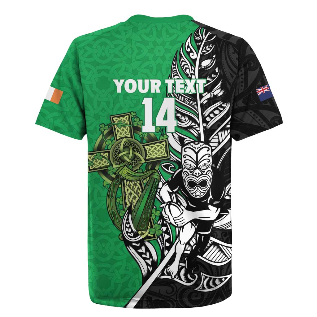 New Zealand and Ireland Rugby Custom Rugby Jersey Maori Tiki Fern Irish Celtic Cross LT14 - Polynesian Pride