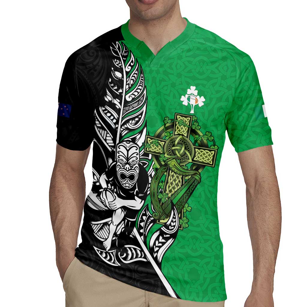 New Zealand and Ireland Rugby Custom Rugby Jersey Maori Tiki Fern Irish Celtic Cross LT14 - Polynesian Pride
