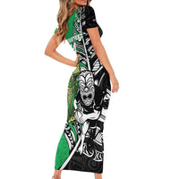 New Zealand and Ireland Rugby Custom Short Sleeve Bodycon Dress Maori Tiki Fern Irish Celtic Cross LT14 - Polynesian Pride
