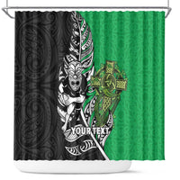 New Zealand and Ireland Rugby Custom Shower Curtain Maori Tiki Fern Irish Celtic Cross LT14 Green - Polynesian Pride