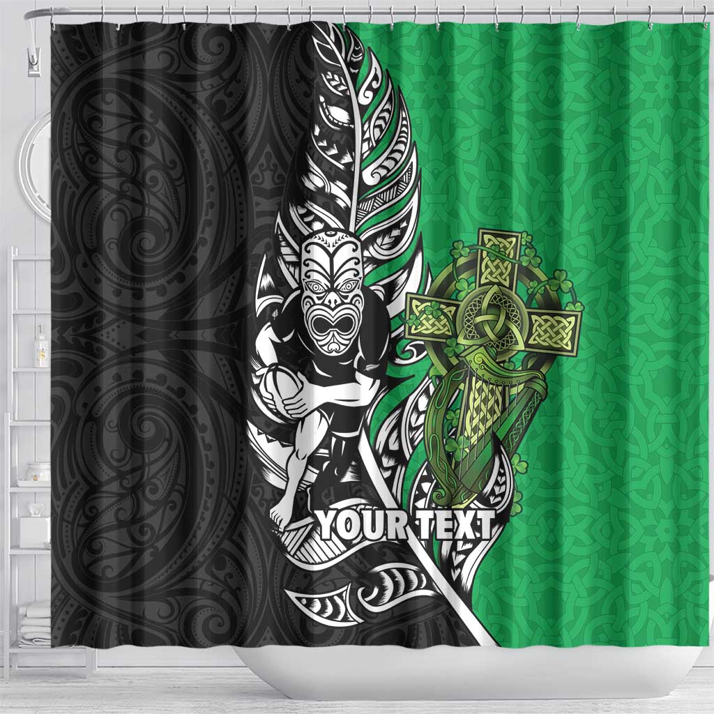 New Zealand and Ireland Rugby Custom Shower Curtain Maori Tiki Fern Irish Celtic Cross LT14 - Polynesian Pride