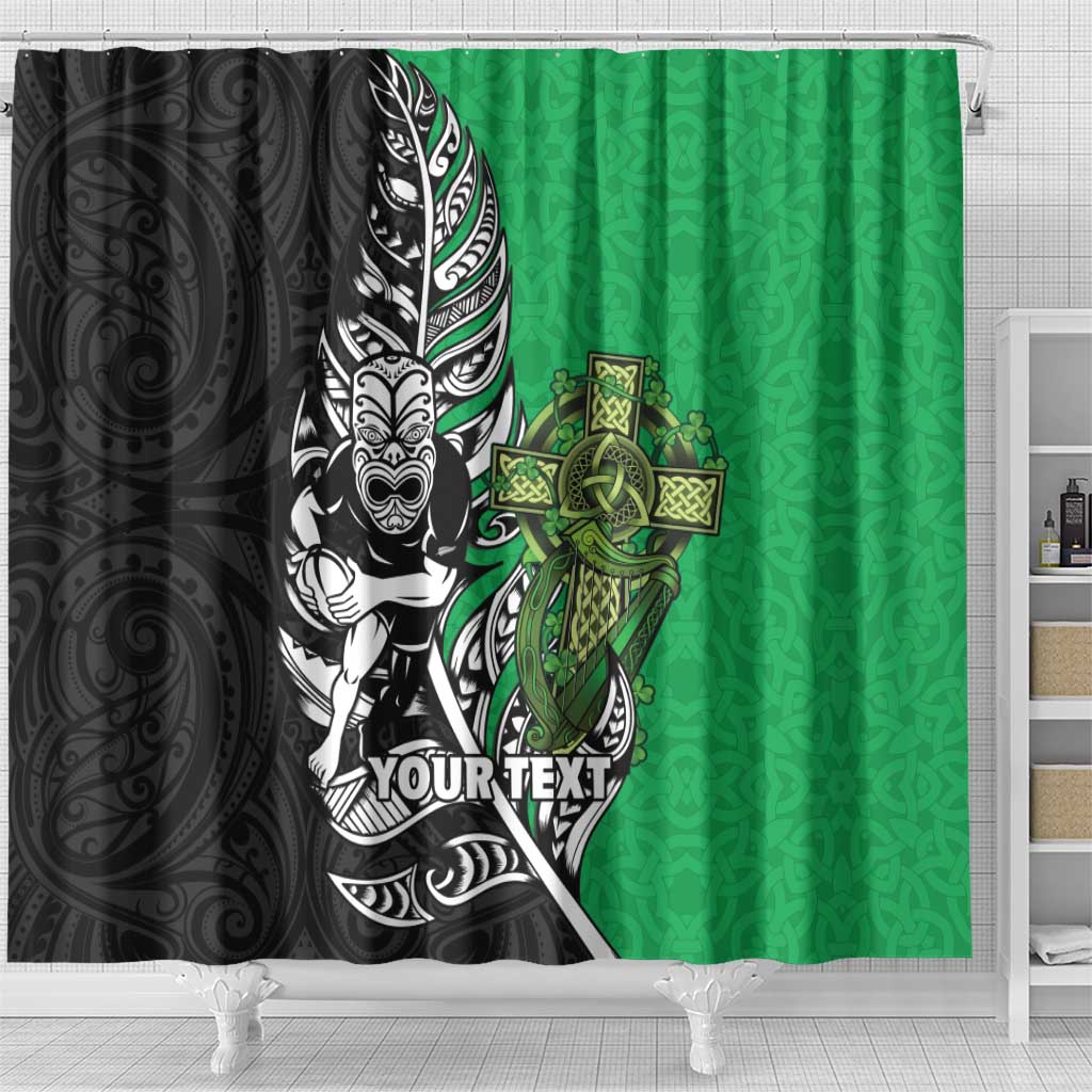 New Zealand and Ireland Rugby Custom Shower Curtain Maori Tiki Fern Irish Celtic Cross LT14 - Polynesian Pride
