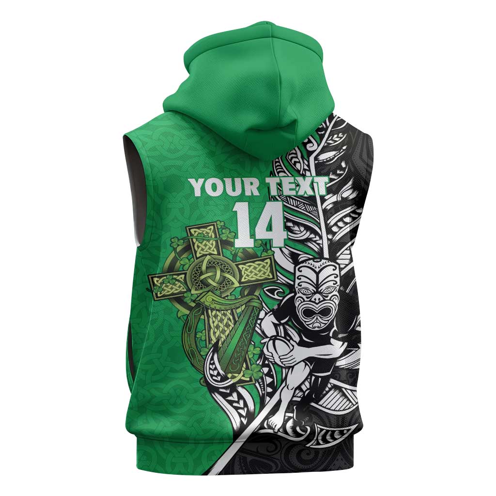 New Zealand and Ireland Rugby Custom Sleeveless Hoodie Maori Tiki Fern Irish Celtic Cross LT14 - Polynesian Pride