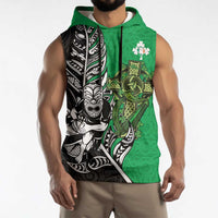 New Zealand and Ireland Rugby Custom Sleeveless Hoodie Maori Tiki Fern Irish Celtic Cross LT14 - Polynesian Pride