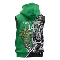 New Zealand and Ireland Rugby Custom Sleeveless Zip Hoodie Maori Tiki Fern Irish Celtic Cross LT14 - Polynesian Pride