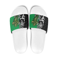 New Zealand and Ireland Rugby Custom Slide Sandals Maori Tiki Fern Irish Celtic Cross LT14 Green - Polynesian Pride