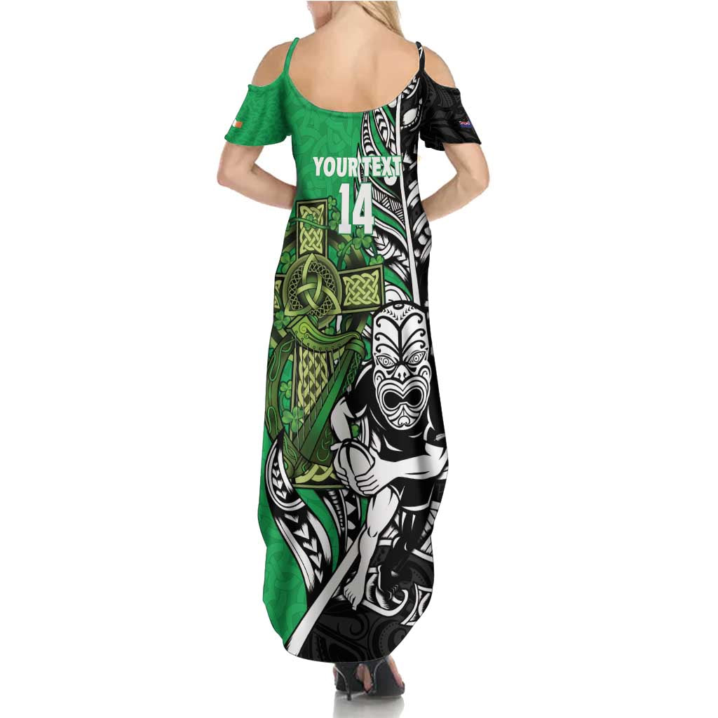 New Zealand and Ireland Rugby Custom Summer Maxi Dress Maori Tiki Fern Irish Celtic Cross LT14 - Polynesian Pride