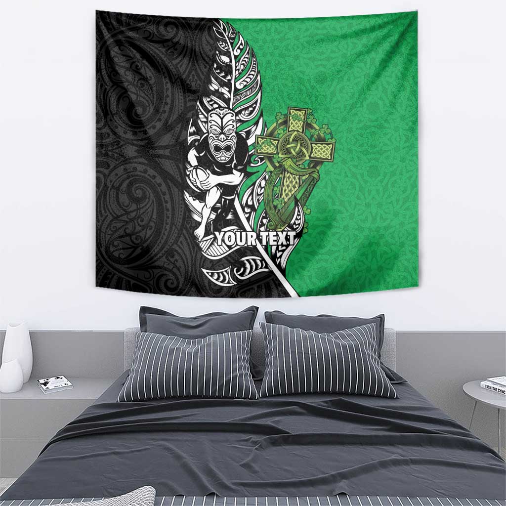 New Zealand and Ireland Rugby Custom Tapestry Maori Tiki Fern Irish Celtic Cross LT14 - Polynesian Pride