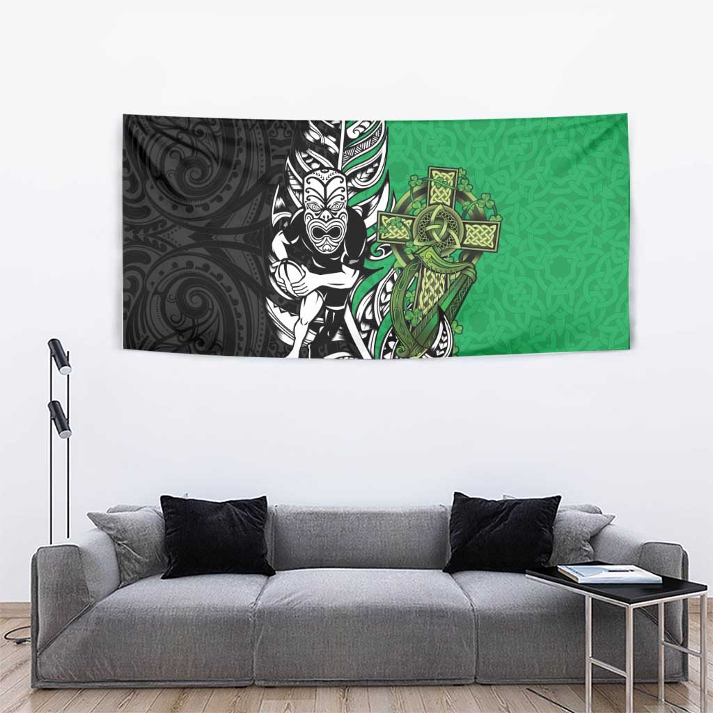 New Zealand and Ireland Rugby Custom Tapestry Maori Tiki Fern Irish Celtic Cross LT14 - Polynesian Pride