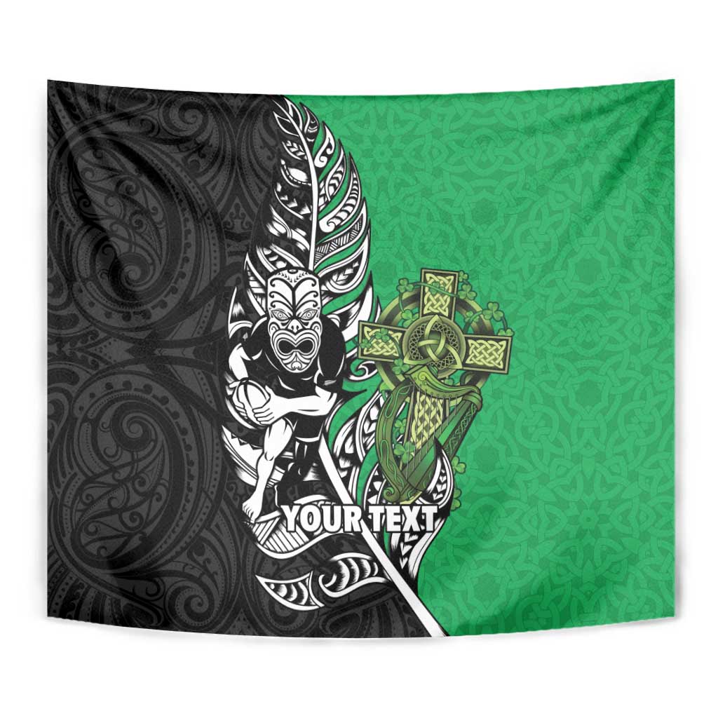 New Zealand and Ireland Rugby Custom Tapestry Maori Tiki Fern Irish Celtic Cross LT14 - Polynesian Pride
