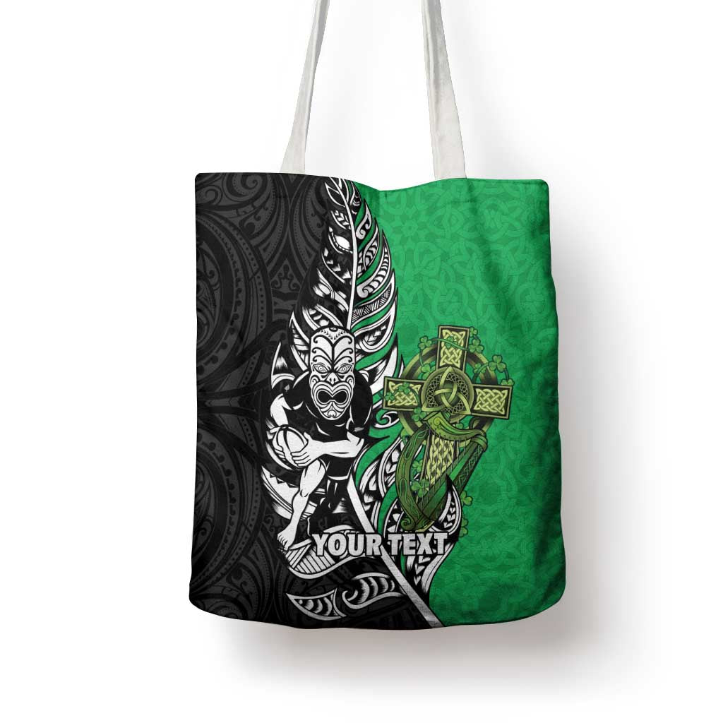New Zealand and Ireland Rugby Custom Tote Bag Maori Tiki Fern Irish Celtic Cross LT14 - Polynesian Pride