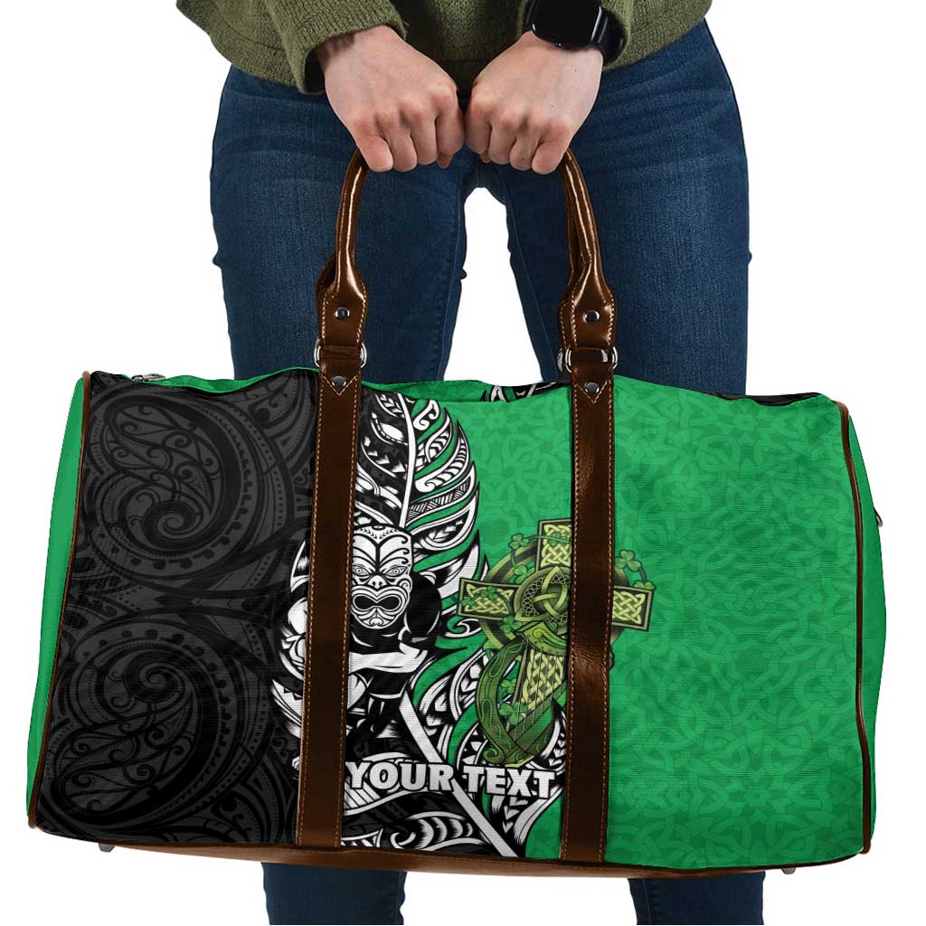 New Zealand and Ireland Rugby Custom Travel Bag Maori Tiki Fern Irish Celtic Cross LT14 Green - Polynesian Pride