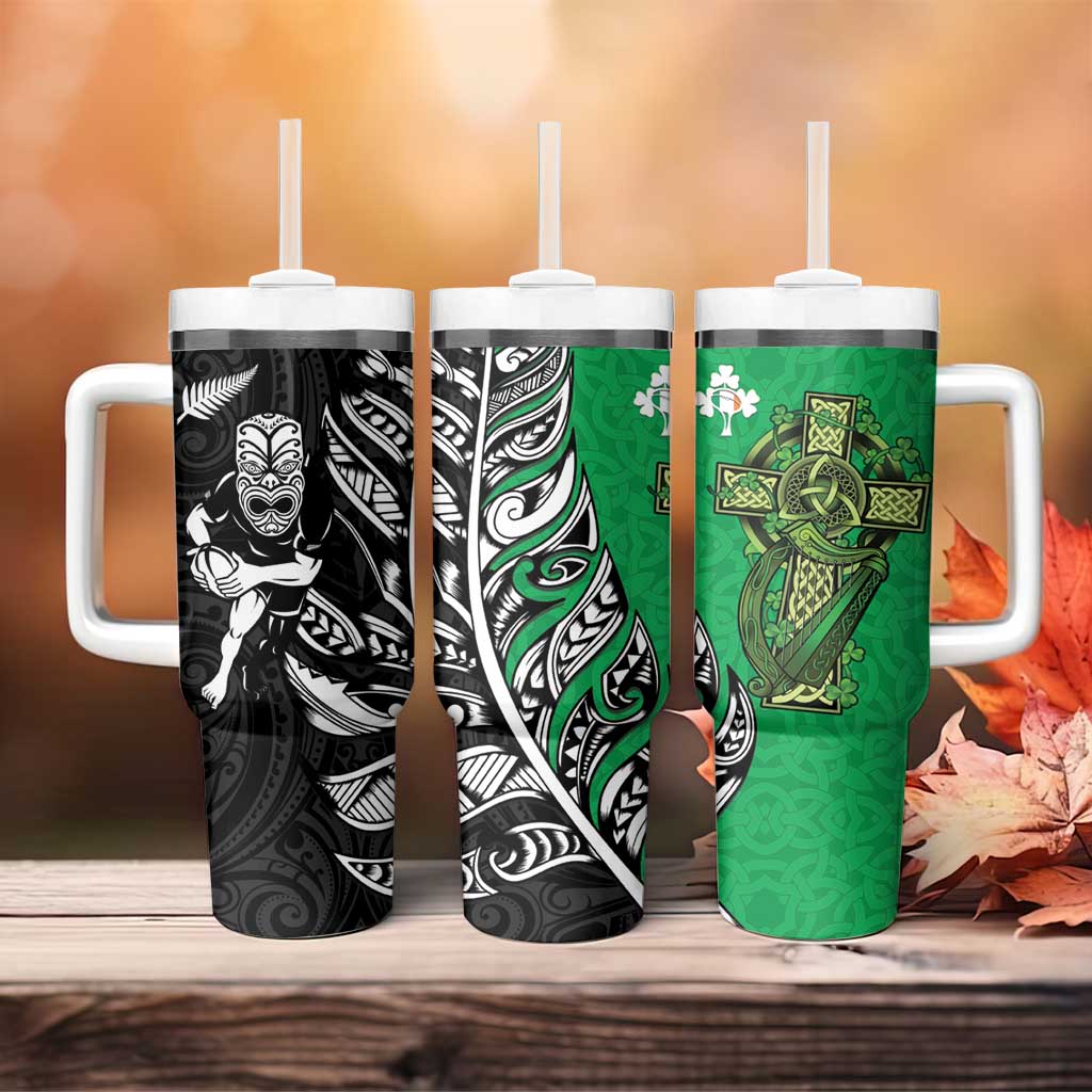 New Zealand and Ireland Rugby Tumbler With Handle Maori Tiki Fern Irish Celtic Cross LT14 - Polynesian Pride