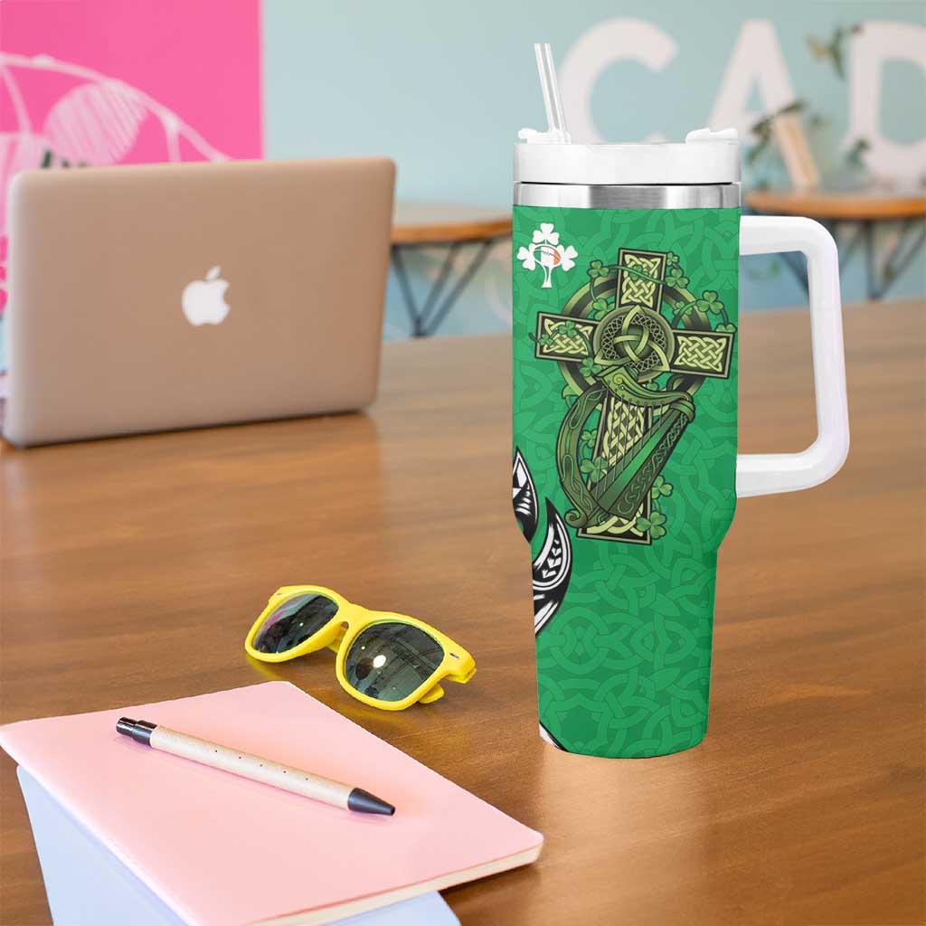 New Zealand and Ireland Rugby Tumbler With Handle Maori Tiki Fern Irish Celtic Cross LT14 - Polynesian Pride