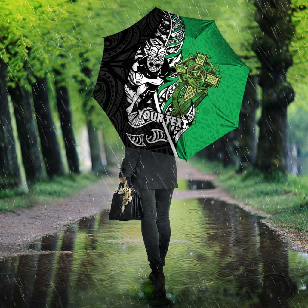New Zealand and Ireland Rugby Custom Umbrella Maori Tiki Fern Irish Celtic Cross LT14 - Polynesian Pride