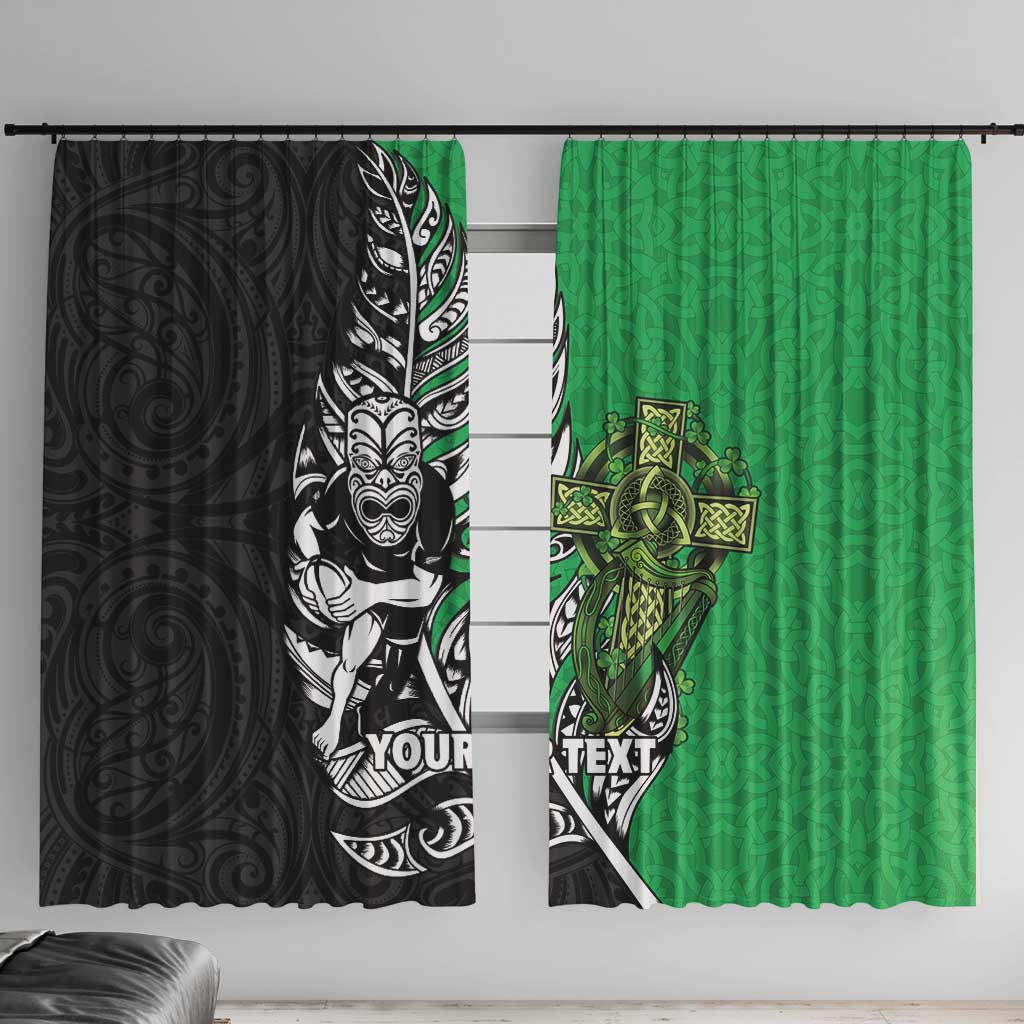 New Zealand and Ireland Rugby Custom Window Curtain Maori Tiki Fern Irish Celtic Cross LT14 With Hooks Green - Polynesian Pride
