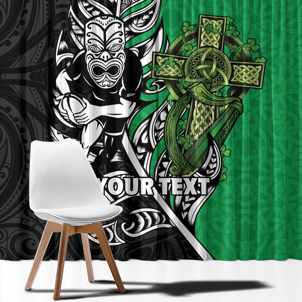 New Zealand and Ireland Rugby Custom Window Curtain Maori Tiki Fern Irish Celtic Cross LT14 - Polynesian Pride