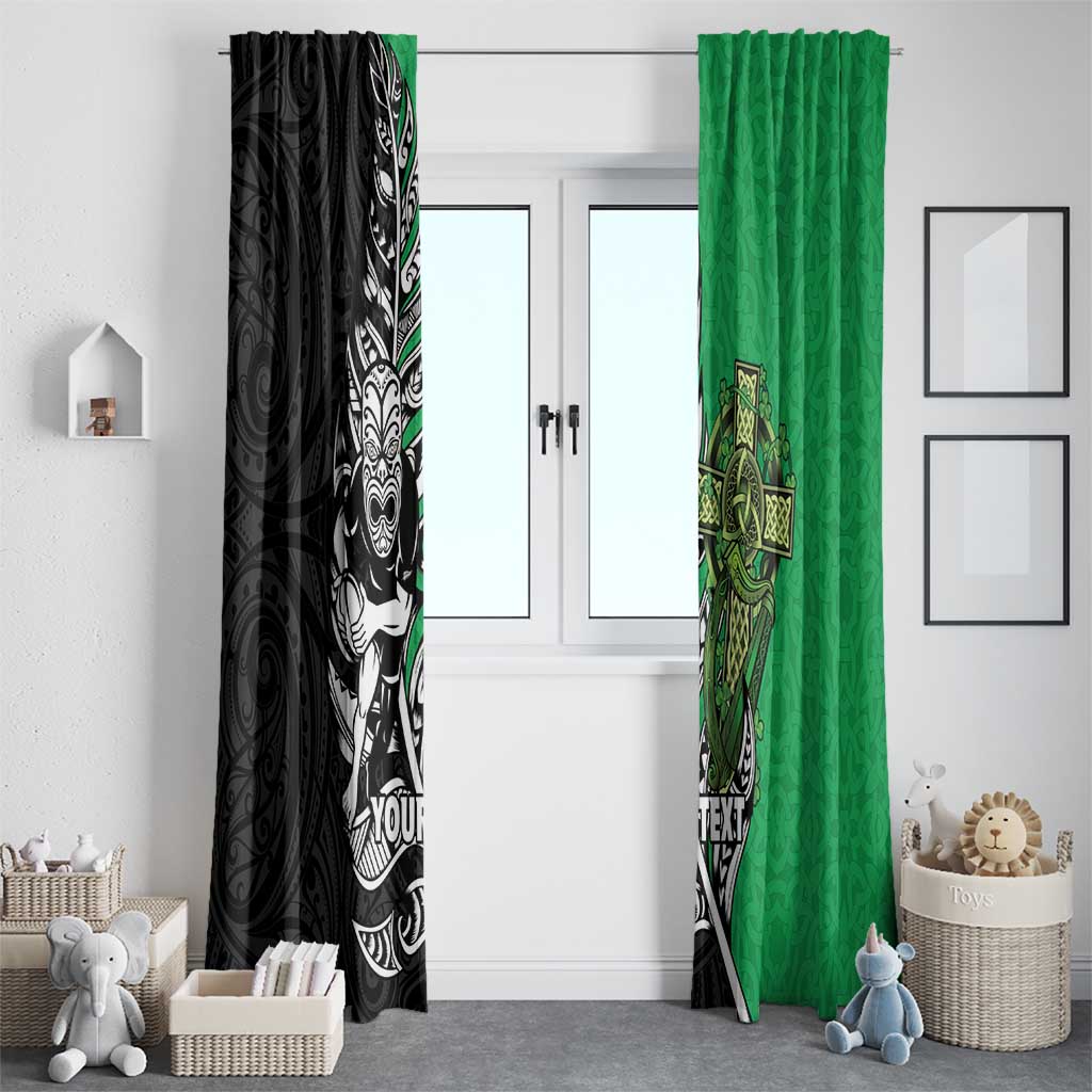 New Zealand and Ireland Rugby Custom Window Curtain Maori Tiki Fern Irish Celtic Cross LT14 - Polynesian Pride