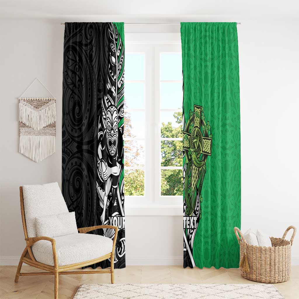 New Zealand and Ireland Rugby Custom Window Curtain Maori Tiki Fern Irish Celtic Cross LT14 - Polynesian Pride
