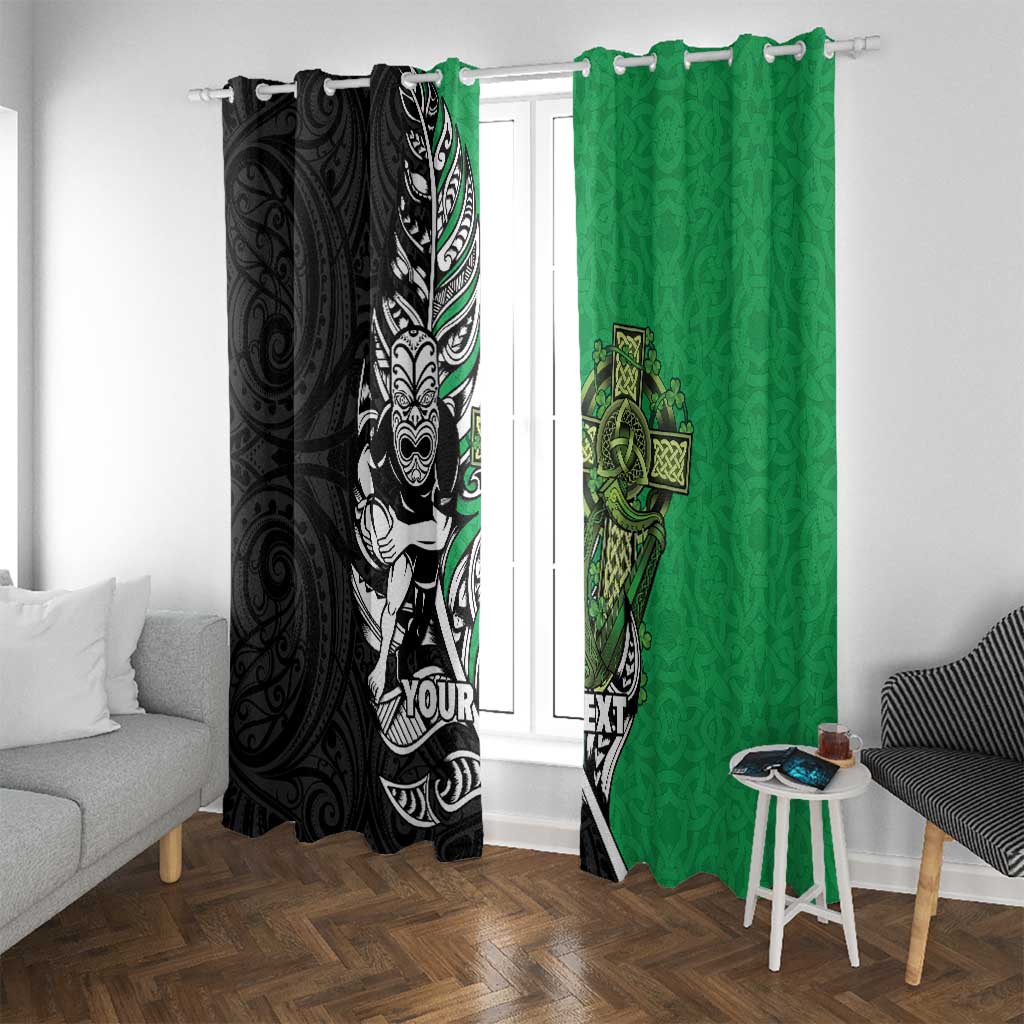 New Zealand and Ireland Rugby Custom Window Curtain Maori Tiki Fern Irish Celtic Cross LT14 With Grommets Green - Polynesian Pride