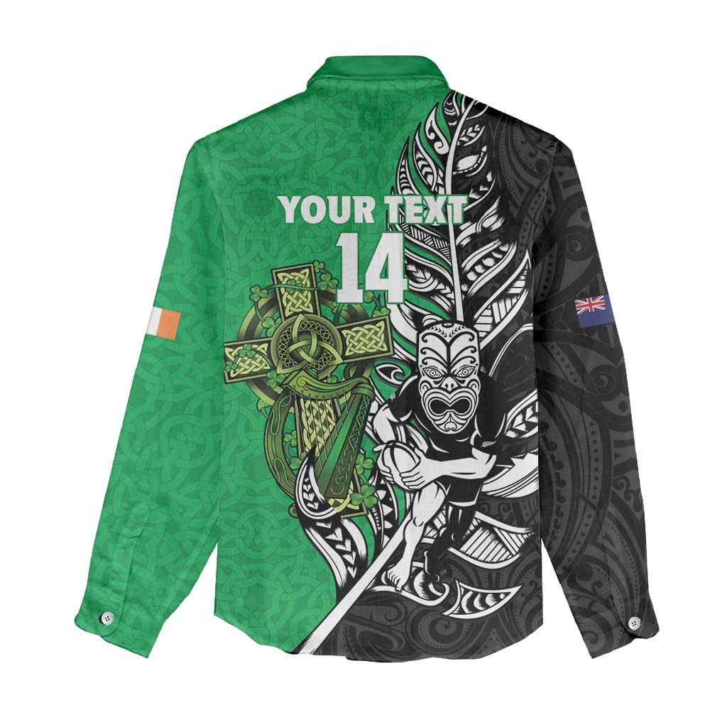 New Zealand and Ireland Rugby Custom Women Casual Shirt Maori Tiki Fern Irish Celtic Cross LT14 - Polynesian Pride