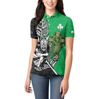 New Zealand and Ireland Rugby Custom Women Polo Shirt Maori Tiki Fern Irish Celtic Cross LT14 - Polynesian Pride