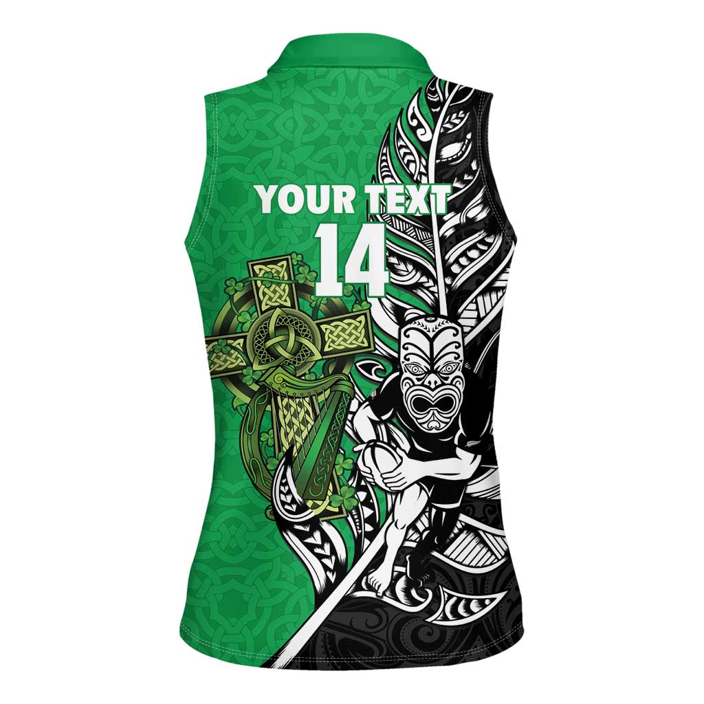 New Zealand and Ireland Rugby Custom Women Sleeveless Polo Shirt Maori Tiki Fern Irish Celtic Cross LT14 - Polynesian Pride