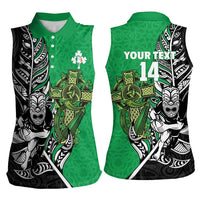 New Zealand and Ireland Rugby Custom Women Sleeveless Polo Shirt Maori Tiki Fern Irish Celtic Cross LT14 - Polynesian Pride