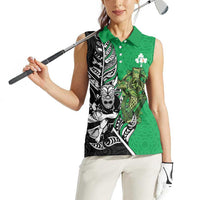 New Zealand and Ireland Rugby Custom Women Sleeveless Polo Shirt Maori Tiki Fern Irish Celtic Cross LT14 - Polynesian Pride