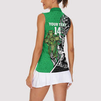 New Zealand and Ireland Rugby Custom Women Sleeveless Polo Shirt Maori Tiki Fern Irish Celtic Cross LT14 - Polynesian Pride