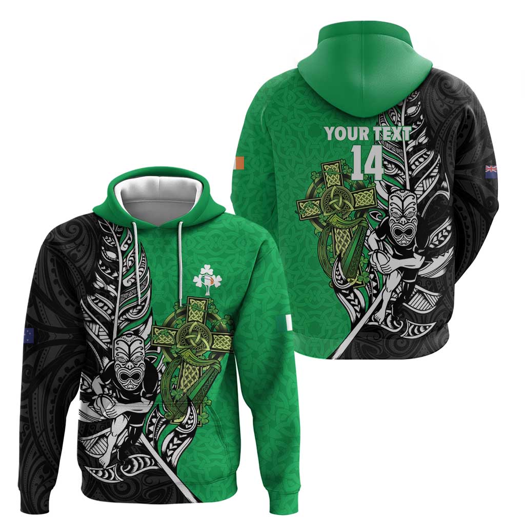 New Zealand and Ireland Rugby Custom Zip Hoodie Maori Tiki Fern Irish Celtic Cross LT14 - Polynesian Pride