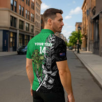 New Zealand and Ireland Rugby Custom Zipper Polo Shirt Maori Tiki Fern Irish Celtic Cross LT14 - Polynesian Pride