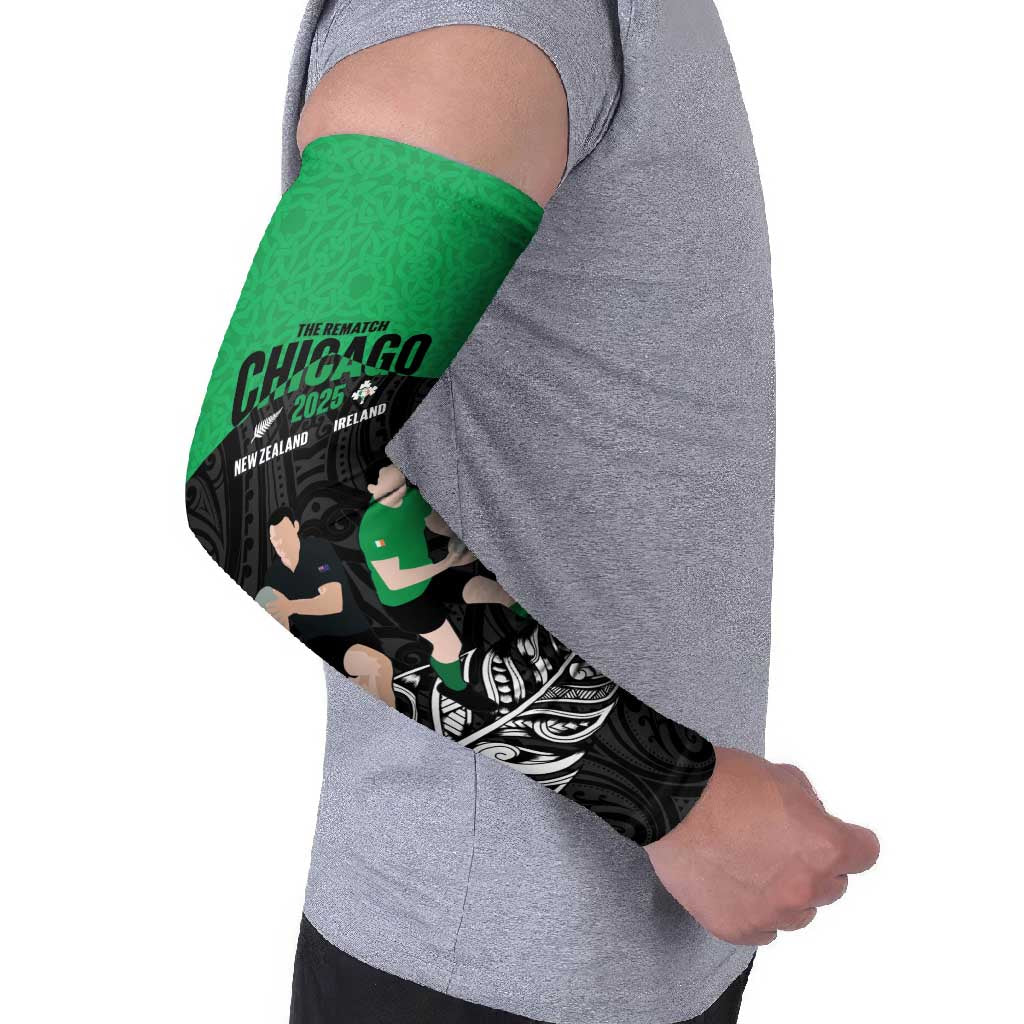 New Zealand and Ireland Rugby Custom Arm Sleeves Chicago 2025 Go All Black Shamrocks - Polynesian Pride