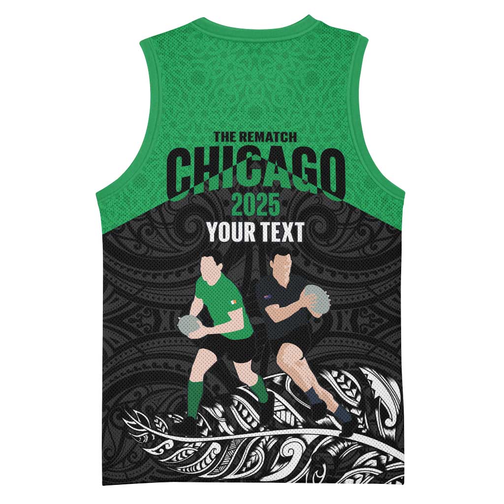 New Zealand and Ireland Rugby Custom Basketball Jersey Chicago 2025 Go All Black Shamrocks LT14 - Polynesian Pride