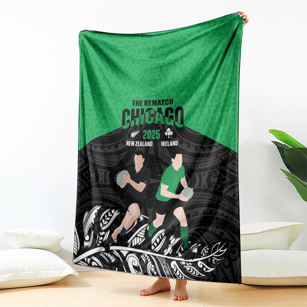 New Zealand and Ireland Rugby Blanket Chicago 2025 Go All Black Shamrocks - Polynesian Pride
