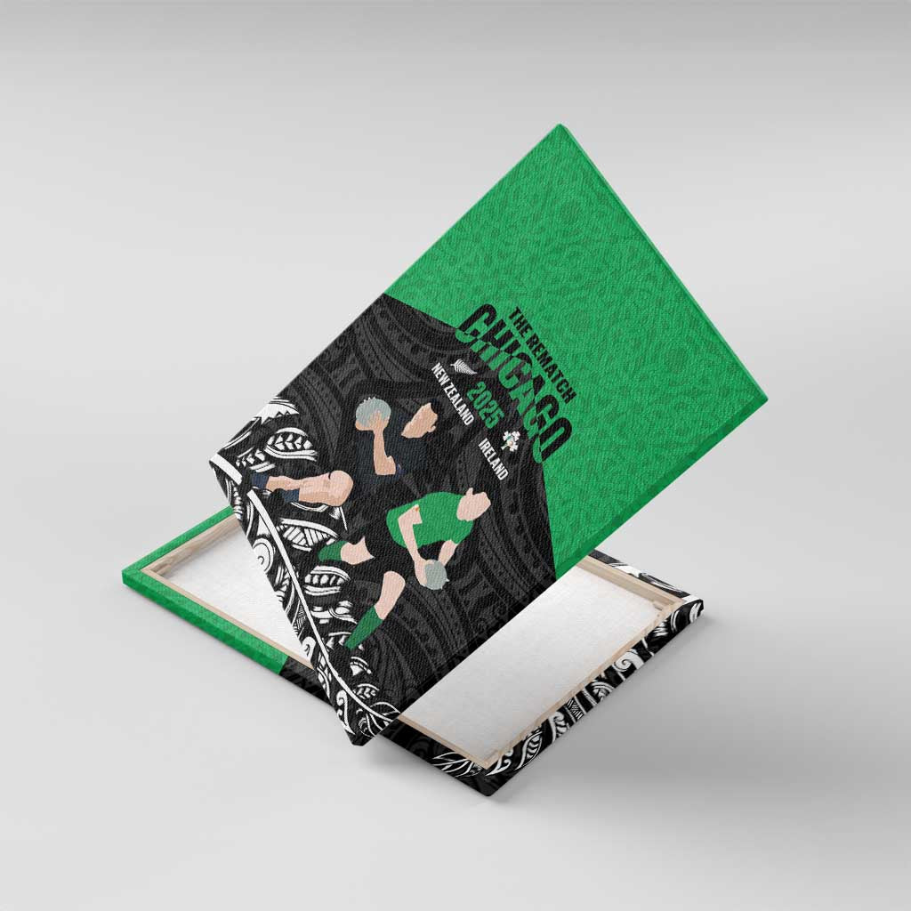 New Zealand and Ireland Rugby Canvas Wall Art Chicago 2025 Go All Black Shamrocks - Polynesian Pride