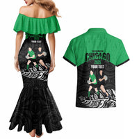 New Zealand and Ireland Rugby Custom Couples Matching Mermaid Dress and Hawaiian Shirt Chicago 2025 Go All Black Shamrocks LT14 - Polynesian Pride