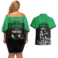 New Zealand and Ireland Rugby Custom Couples Matching Off Shoulder Short Dress and Hawaiian Shirt Chicago 2025 Go All Black Shamrocks LT14 - Polynesian Pride