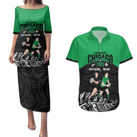 New Zealand and Ireland Rugby Custom Couples Matching Puletasi and Hawaiian Shirt Chicago 2025 Go All Black Shamrocks LT14 Black - Polynesian Pride