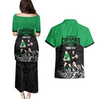 New Zealand and Ireland Rugby Custom Couples Matching Puletasi and Hawaiian Shirt Chicago 2025 Go All Black Shamrocks LT14 - Polynesian Pride