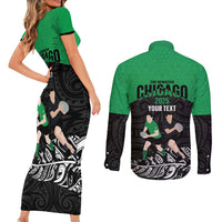 New Zealand and Ireland Rugby Custom Couples Matching Short Sleeve Bodycon Dress and Long Sleeve Button Shirt Chicago 2025 Go All Black Shamrocks LT14 - Polynesian Pride
