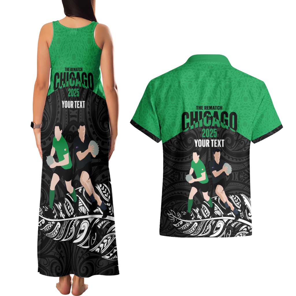 New Zealand and Ireland Rugby Custom Couples Matching Tank Maxi Dress and Hawaiian Shirt Chicago 2025 Go All Black Shamrocks LT14 - Polynesian Pride
